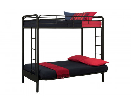 FaFurn - Twin Over Full Futon Bunk Bed Sleeper Sofa in Black Metal