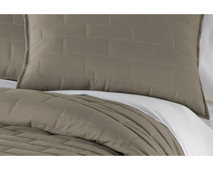 FaFurn Modern Brick Stitch Microfiber Reversible 3 Piece Comforter Set - Taupe, King Size/California King