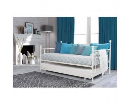 FaFurn - Twin Size Daybed Frame with Roll-Out Turndle Bed in White