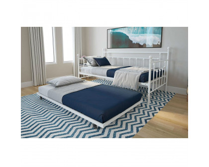 FaFurn - Twin Size Daybed Frame with Roll-Out Turndle Bed in White