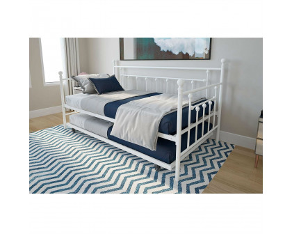 FaFurn - Twin Size Daybed Frame with Roll-Out Turndle Bed in White