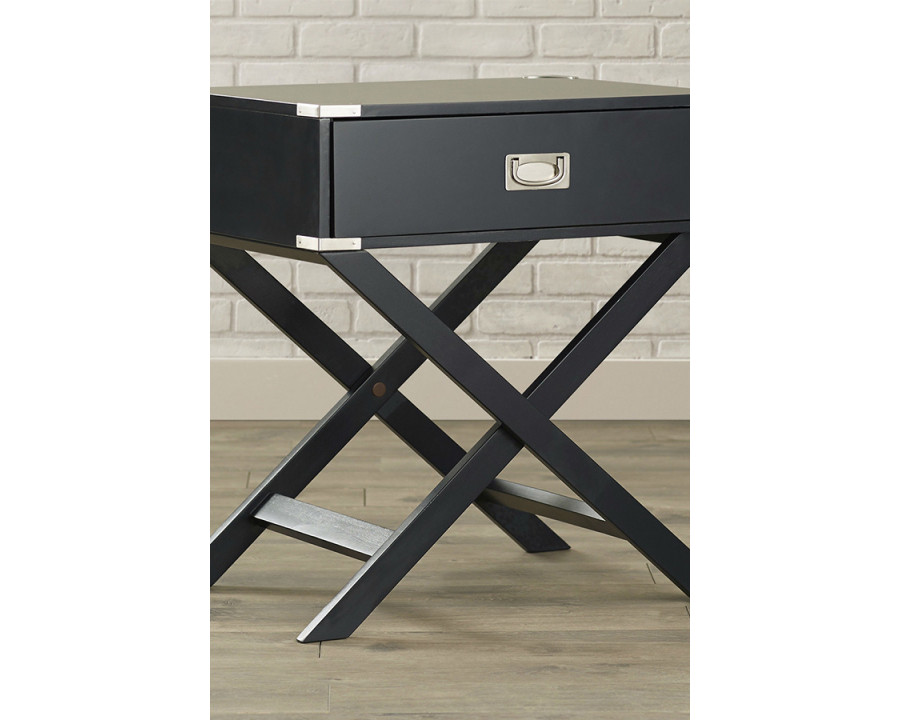 FaFurn 1-Drawer End Table/Nightstand with Modern Classic X Style Legs - Black