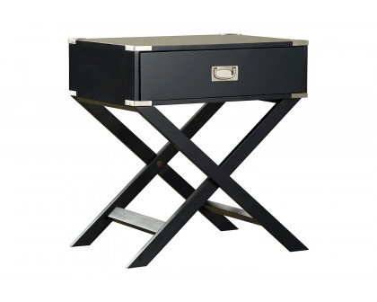 FaFurn 1-Drawer End Table/Nightstand with Modern Classic X Style Legs - Black