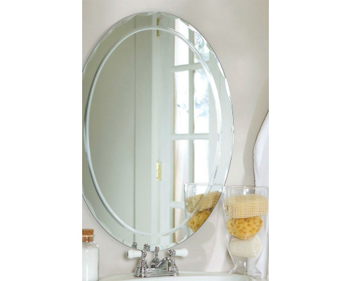 FaFurn Oval Frameless Bathroom Vanity Wall Mirror - Beveled Edge Scallop Border