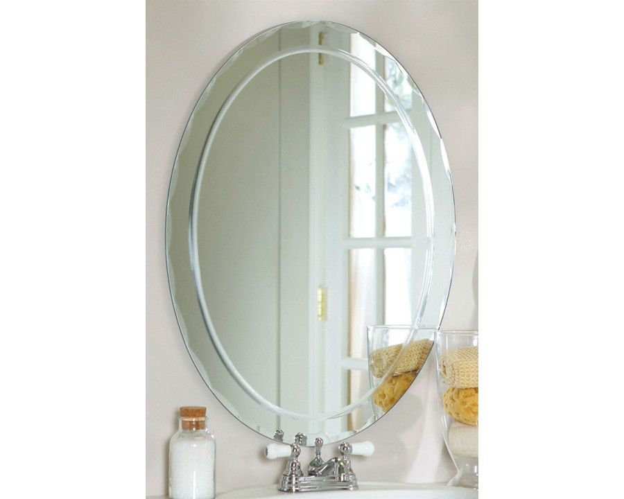 FaFurn Oval Frameless Bathroom Vanity Wall Mirror - Beveled Edge Scallop Border