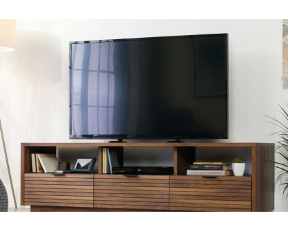 FaFurn - Modern Walnut Finish TV Stand Entertainment Center Fits Up To 70-Inch Tv