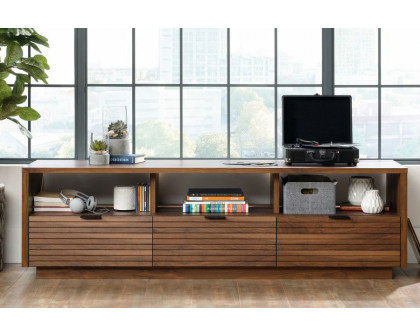 FaFurn - Modern Walnut Finish TV Stand Entertainment Center Fits Up To 70-Inch Tv