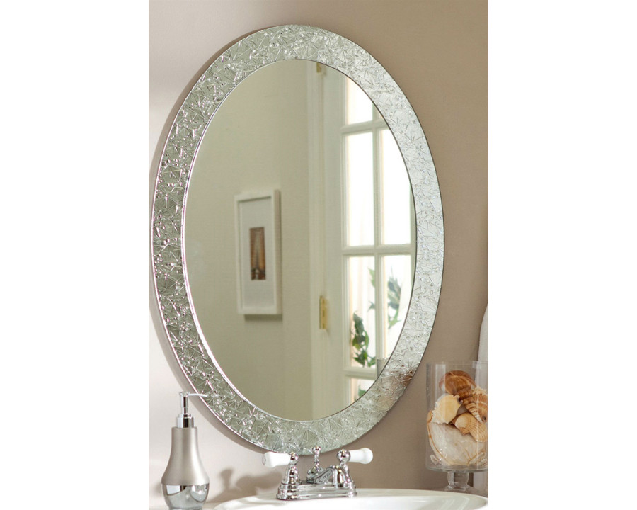 FaFurn Oval Frameless Bathroom Vanity Wall Mirror - Elegant Crystal Look Border