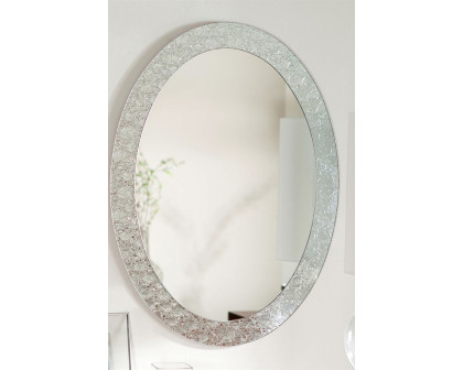 FaFurn Oval Frameless Bathroom Vanity Wall Mirror - Elegant Crystal Look Border