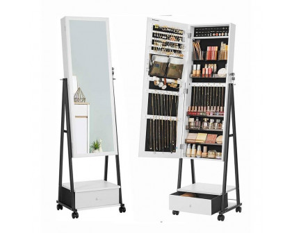 FaFurn - Modern Jewelry Armoire Cabinet Organizer Mirror on Wheels