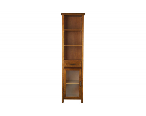 FaFurn - Oak Finish Bathroom Linen Tower Storage Cabinet with Shelves