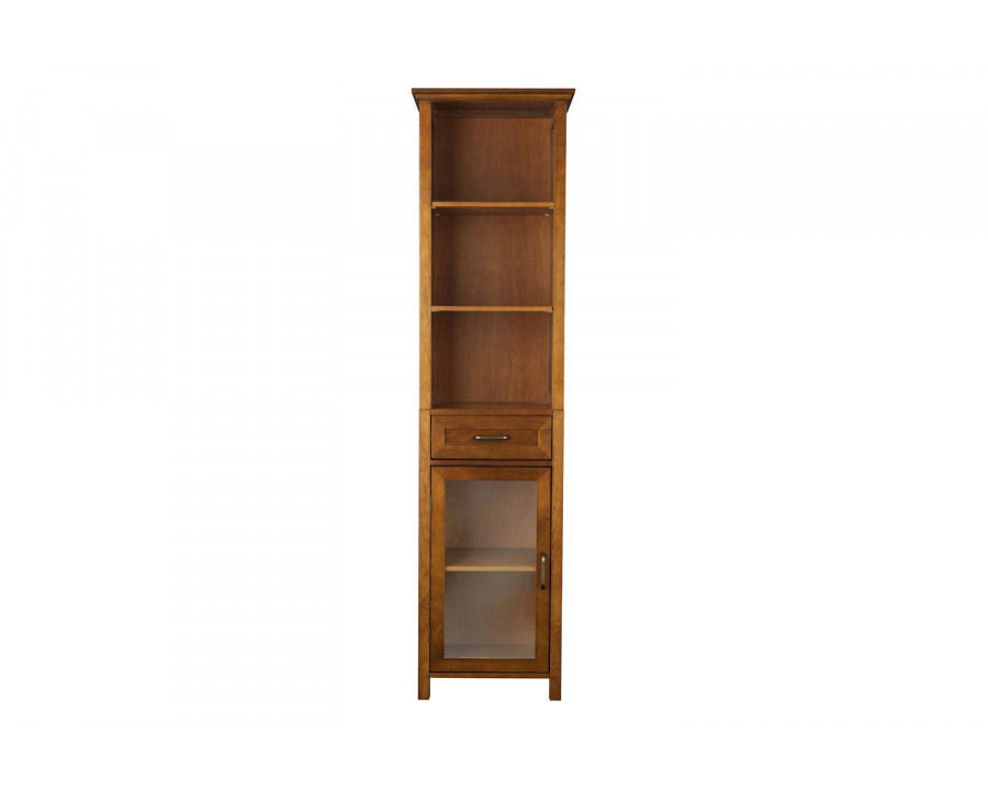 FaFurn - Oak Finish Bathroom Linen Tower Storage Cabinet with Shelves