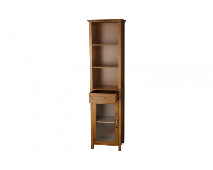 FaFurn - Oak Finish Bathroom Linen Tower Storage Cabinet with Shelves