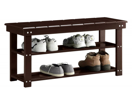 FaFurn Wooden 2-Shelf Shoe Rack Storage Bench - Espresso Brown