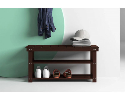 FaFurn Wooden 2-Shelf Shoe Rack Storage Bench - Espresso Brown