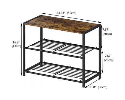 FaFurn - 2-Shelf Entryway Shoe Rack Bench with Black Metal Frame and Brown Wood Top