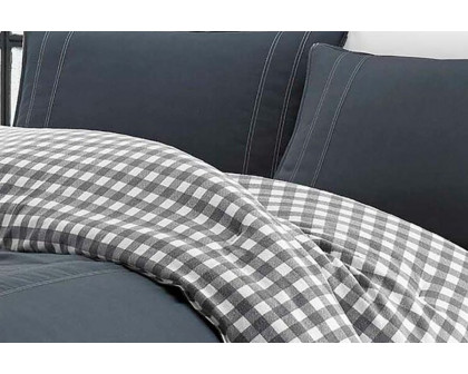 FaFurn - King Size 100% Cotton Reverse Plaid Gray/White Comforter Set