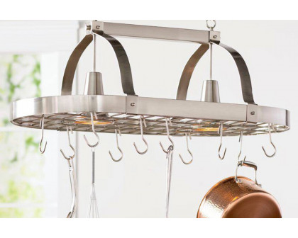 FaFurn Rustic 2 Light 10 Hook Ceiling Mounted Hanging Pot Rack - Brushed Nickel