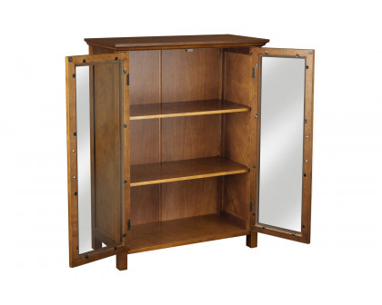 FaFurn Oak Finish Bathroom Floor Cabinet with 2 Glass Doors & Storage Shelves