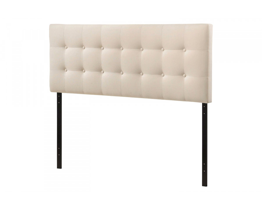 FaFurn - Full Size Ivory Fabric Upholstered Button-Tufted Headboard