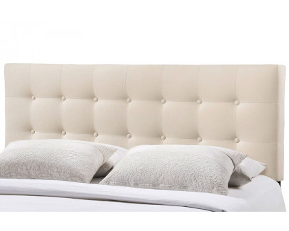 FaFurn - Full Size Ivory Fabric Upholstered Button-Tufted Headboard