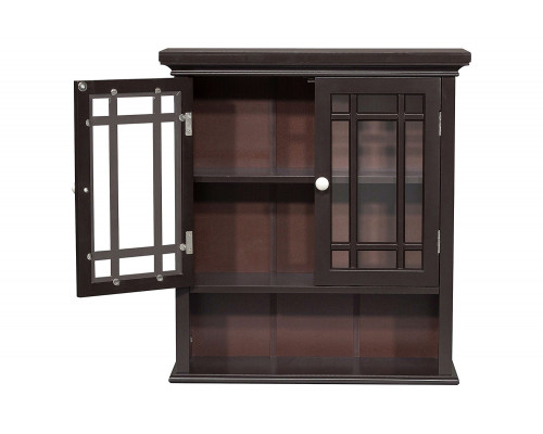 FaFurn - Dark Espresso 2-Door Bathroom Wall Cabinet with Open Shelf