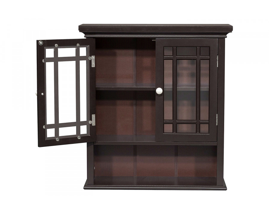 FaFurn - Dark Espresso 2-Door Bathroom Wall Cabinet with Open Shelf