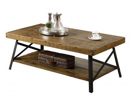 FaFurn Modern Industrial Style Solid Wood Coffee Table with Steel Legs