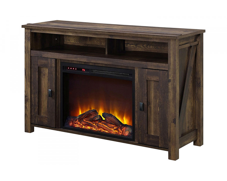 FaFurn - 50-Inch TV Stand in Medium Brown Wood with 1,500 Watt Electric Fireplace