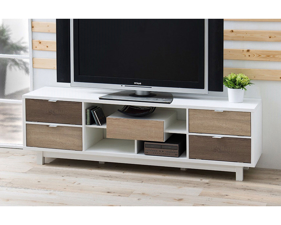 FaFurn - Modern 70-Inch White TV Stand Entertainment Center with Natural Wood Accents