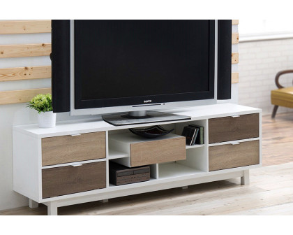 FaFurn - Modern 70-Inch White TV Stand Entertainment Center with Natural Wood Accents