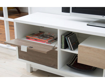 FaFurn - Modern 70-Inch White TV Stand Entertainment Center with Natural Wood Accents