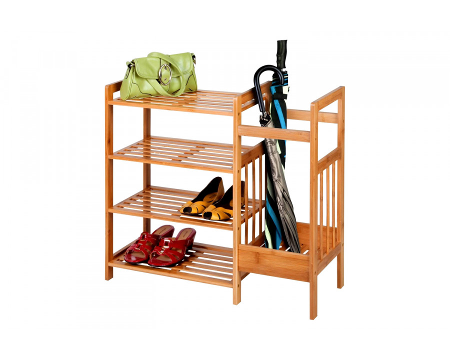 FaFurn - 2-In-1 Entryway 4-Shelf Bamboo Shoe Rack and Umbrella Holder