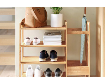 FaFurn - 2-In-1 Entryway 4-Shelf Bamboo Shoe Rack and Umbrella Holder