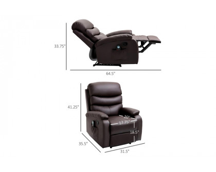 FaFurn™ - Adjustable Brown Faux Leather Remote Massage Recliner Chair W/ Footrest