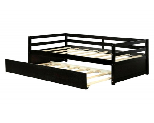 FaFurn Twin/Twin Dorm Style Trundle Daybed Platform Bed Frame - Espresso