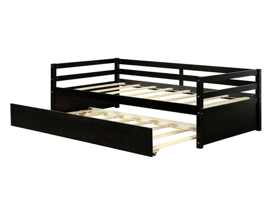 FaFurn Twin/Twin Dorm Style Trundle Daybed Platform Bed Frame - Espresso