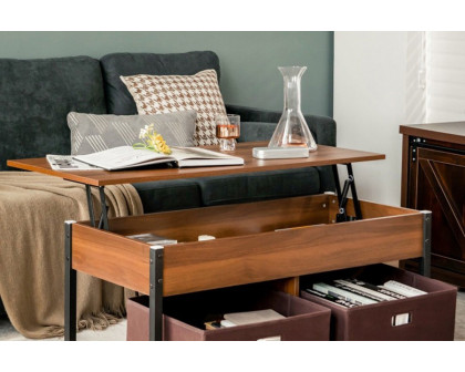 FaFurn™ Farmhouse Lift-Top Multi Purpose Coffee Table with 2 Storage Drawers Bins - Brown