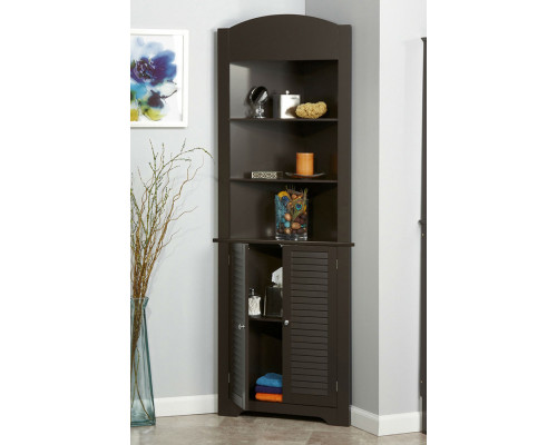 FaFurn Bathroom Linen Tower Corner Storage Cabinet with 3 Open Shelves - Espresso