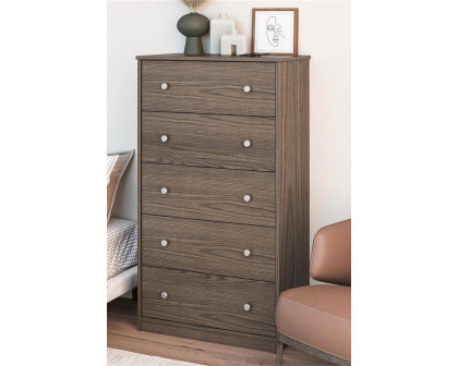 FaFurn Modern 5-Drawer Bedroom Chest Dresser in Wood Finish - Gray-Brown