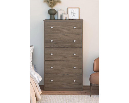 FaFurn Modern 5-Drawer Bedroom Chest Dresser in Wood Finish - Gray-Brown