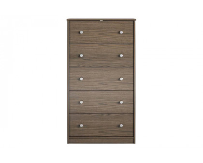 FaFurn Modern 5-Drawer Bedroom Chest Dresser in Wood Finish - Gray-Brown