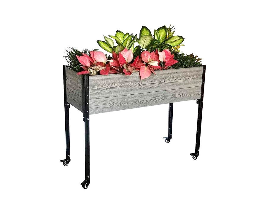 FaFurn - Outdoor Raised Garden Bed Planter Box with Wheels in Gray/Black, Wood/Metal