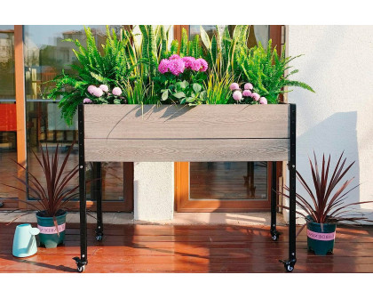 FaFurn - Outdoor Raised Garden Bed Planter Box with Wheels in Gray/Black, Wood/Metal