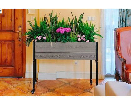 FaFurn - Outdoor Raised Garden Bed Planter Box with Wheels in Gray/Black, Wood/Metal