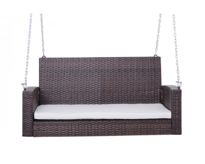 FaFurn Wicker Porch Swing 7Ft Hanging Chain with Padded Cushion - Espresso/Cream