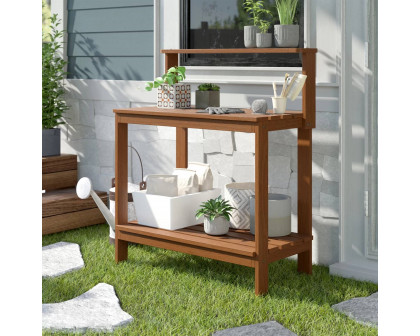 FaFurn - Outdoor Garden Potting Bench Table with Bottom Shelf in Brown, Wood