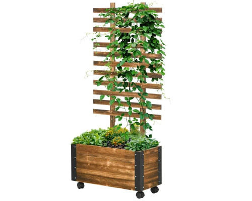 FaFurn - Garden Bed Planter Box with Trellis on Wheels in Rustic , Fir Wood