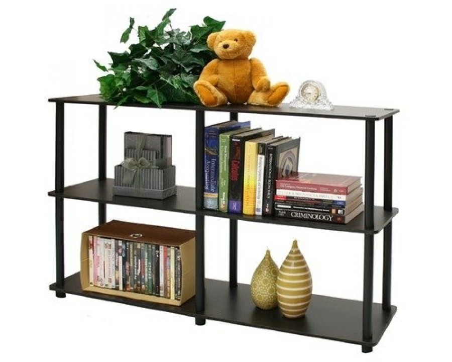 FaFurn - 3-Tier Bookcase in Espresso/Black, Metal/Wood