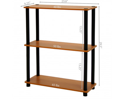 FaFurn 3-Tier Bookcase - Light Cherry, Metal/Wood